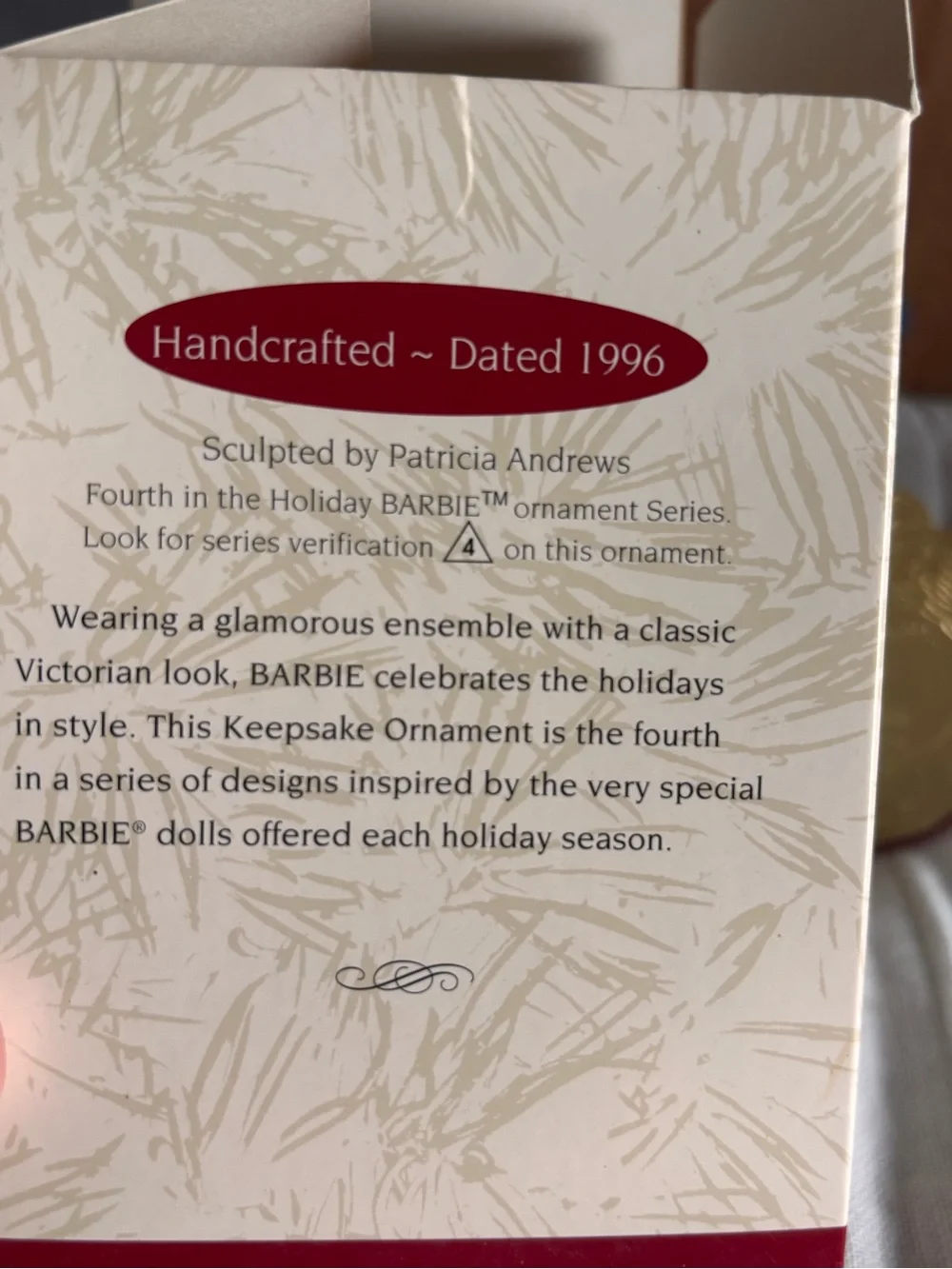 Hallmark Keepsake Ornament- 1996 Holiday Barbie with Original Box. 4th in series